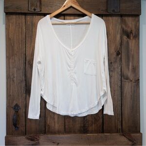 Nectar Clothing White Slouch Fit Stretch Scoop Neck Henley Size Small